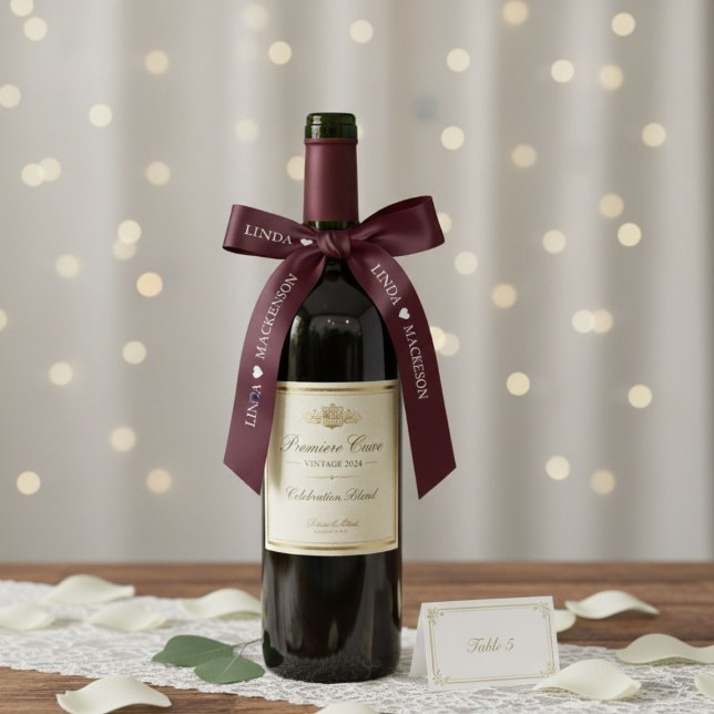 Ruban En Satin Burgundy & Ivory wedding initial Couple name (Créateur téléchargé)