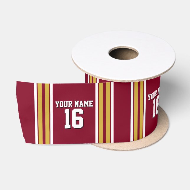 Ruban En Satin Burgundy with Gold White Stripes (Bobine)