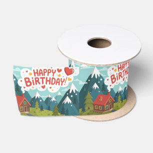 Ruban En Satin Cabane de montagne « Joyeux Anniversaire »