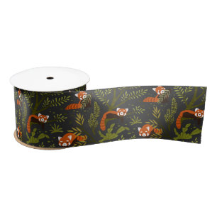 Ruban En Satin Cadeau Botanique de la Forêt Sombre de Panda Roux