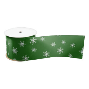 Ruban En Satin Cadeau de Noël Green et White Snowflakes