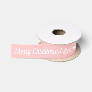 Ruban En Satin Cadeaux personnalisés de Noël rose et blanc mignon