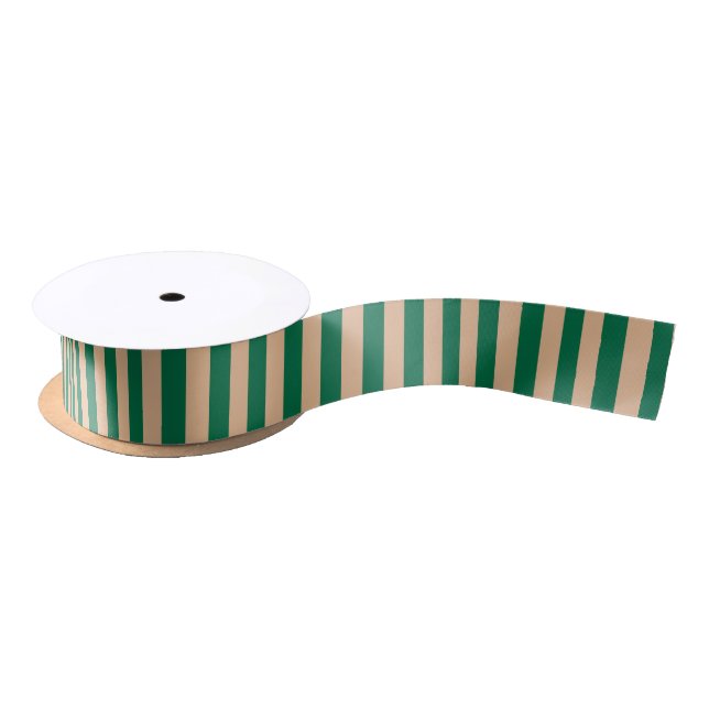 Ruban En Satin Camel Beige & Classic Green Stripe (Bobine)