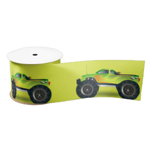 Ruban En Satin Camion Monster sur le vert citron