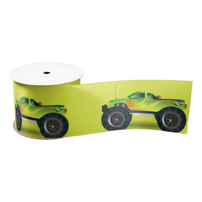 Ruban En Satin Camion Monster sur le vert citron (Bobine)