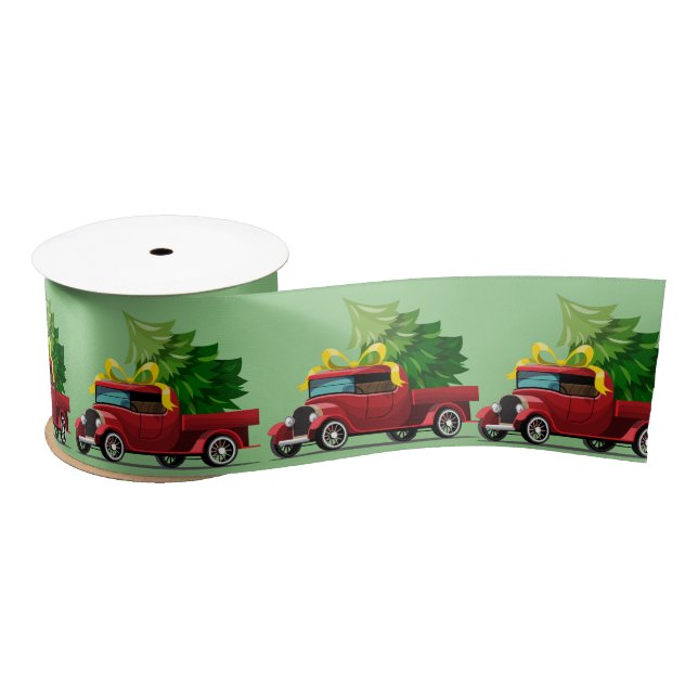 Ruban En Satin Camion rouge de Noël avec arbre (Bobine)