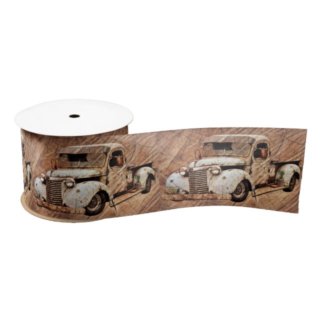 Ruban En Satin Camion vintage Bois rustique (Bobine)