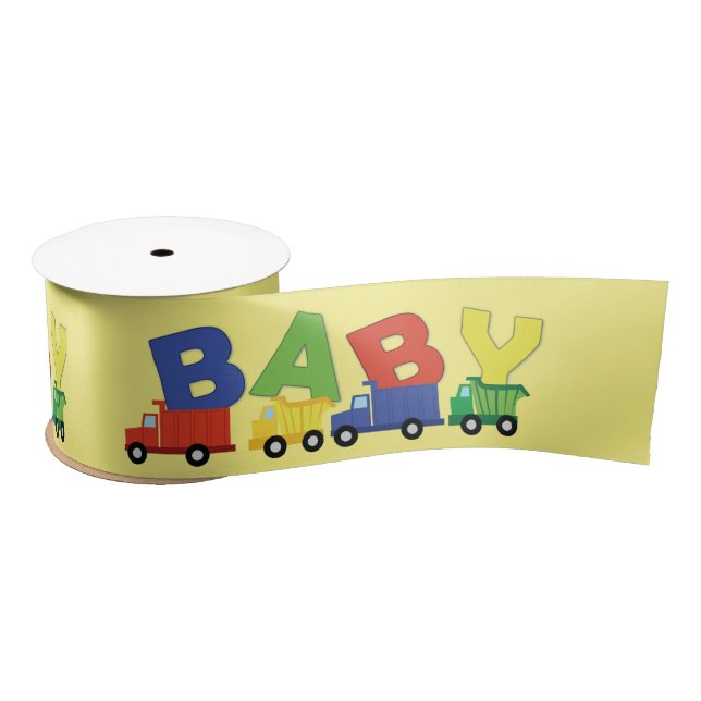 Ruban En Satin Camions Boy Baby shower Construction Cute (Bobine)