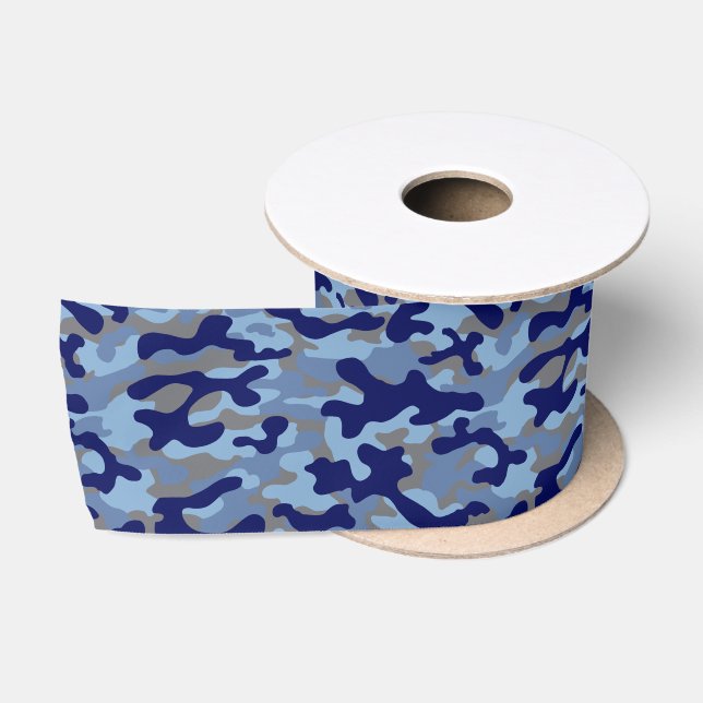 Ruban En Satin Camo bleu  (Bobine)