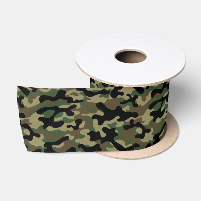 Ruban En Satin Camo Kaki de Bois  (Bobine)