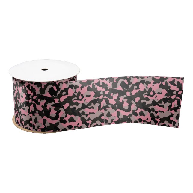 Ruban En Satin Camo rose et noir (Bobine)