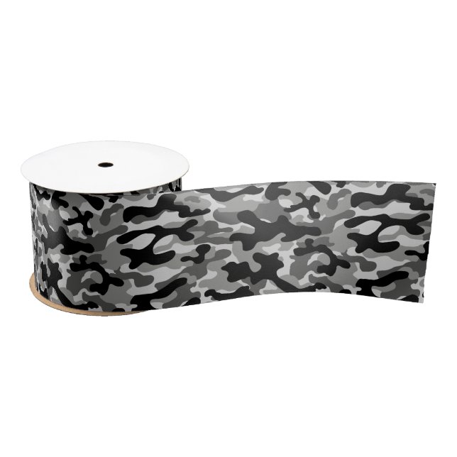 Ruban En Satin Camouflage Gris Noir  (Bobine)