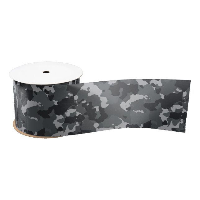 Ruban En Satin Camouflage militaire urbain Camo noir gris (Bobine)