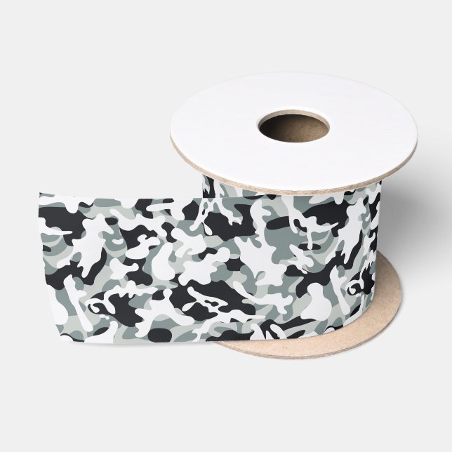 Ruban En Satin Camouflage Poussière de Neige (Bobine)