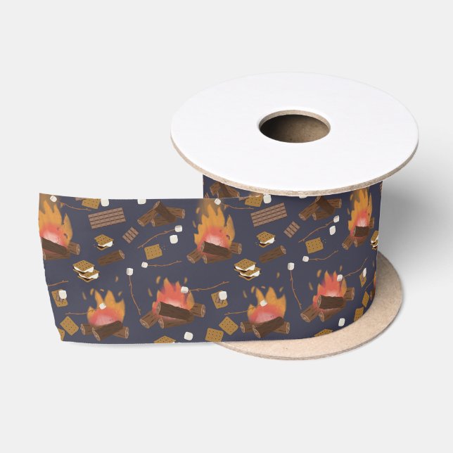 Ruban En Satin Camping Fire Outdoor Adventure & Marshmallows (Bobine)