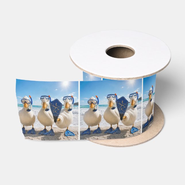 Ruban En Satin Canards blancs avec équipement de snorkeling (Bobine)