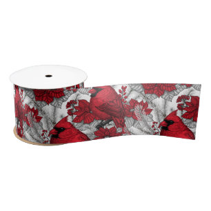 Ruban En Satin Cardinaux et poinsettia en rouge et blanc