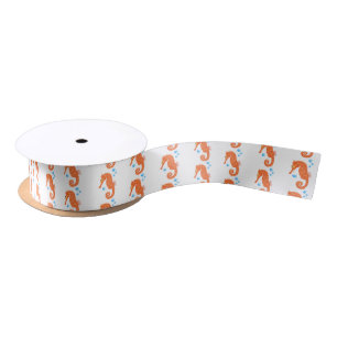 Ruban En Satin Caricature de bulles d'hippocampe orange