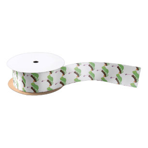 Ruban En Satin Caricature de lézard de caméléon vert joyeux