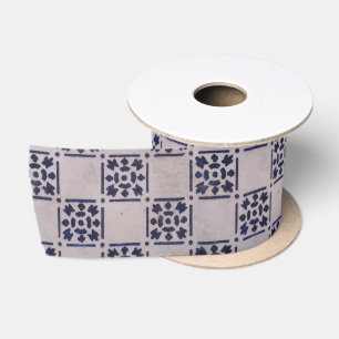 Ruban En Satin Carreau hollandais antique Delft bleu blanc