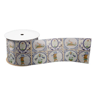 Ruban En Satin Carreaux de Delft hollandais vintage Art de la pot