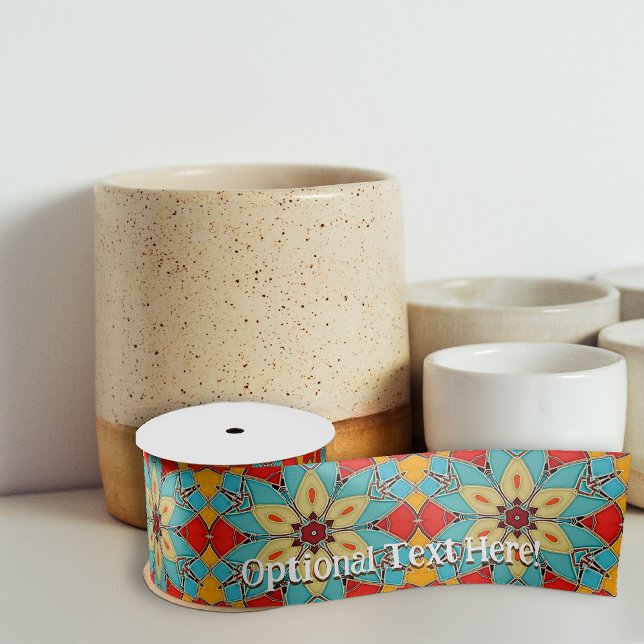 Ruban En Satin Carreaux de verre Art déco en bleu et rouge - ajou (Créateur téléchargé)