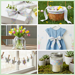 Ruban En Satin Carreaux pastel 