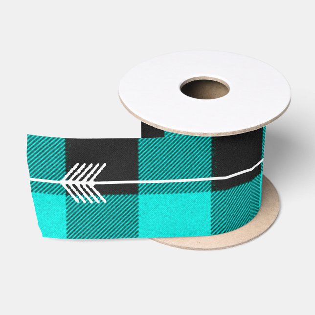 Ruban En Satin Carreaux turquoise et flèches (Bobine)