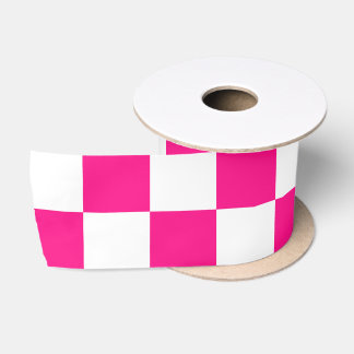 Ruban En Satin Carrés à carreaux rose vif blanc géométrique rétro