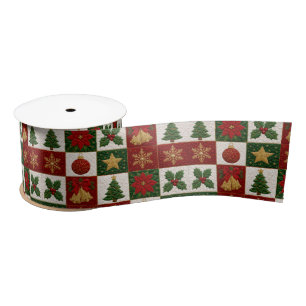 Ruban En Satin Carrés de courtepointe de Noël