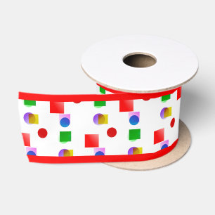 Ruban En Satin Carrés et cercles colorés, rouge