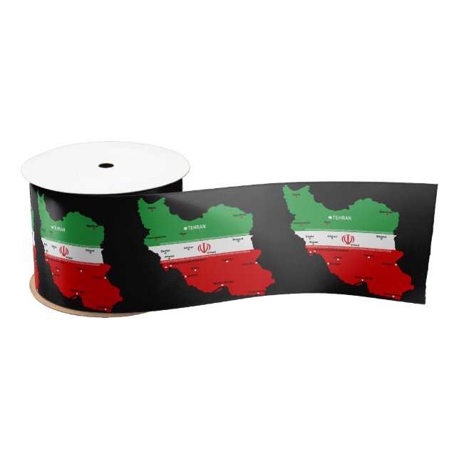 Ruban En Satin Carte de l'Iran avec drapeau et emblème (Bobine)