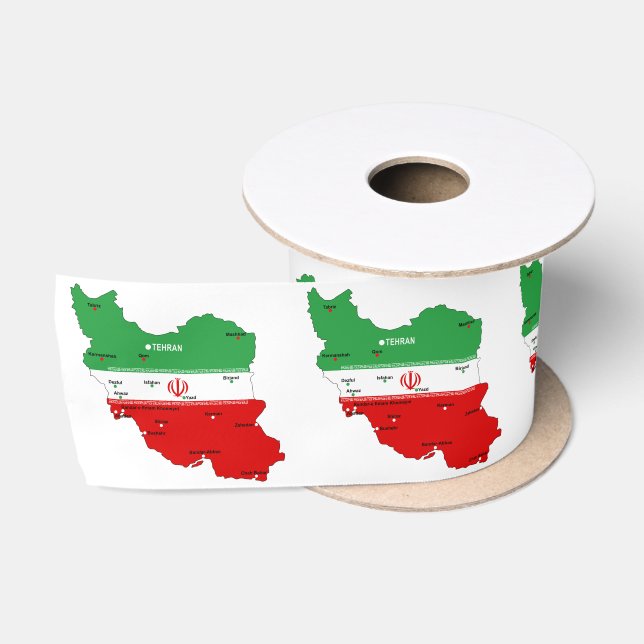 Ruban En Satin Carte de l'Iran avec drapeau et emblème (Bobine)