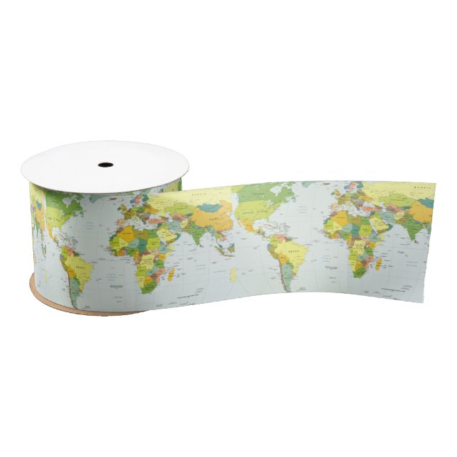Ruban En Satin Carte mondiale Globe Pays Atlas (Bobine)