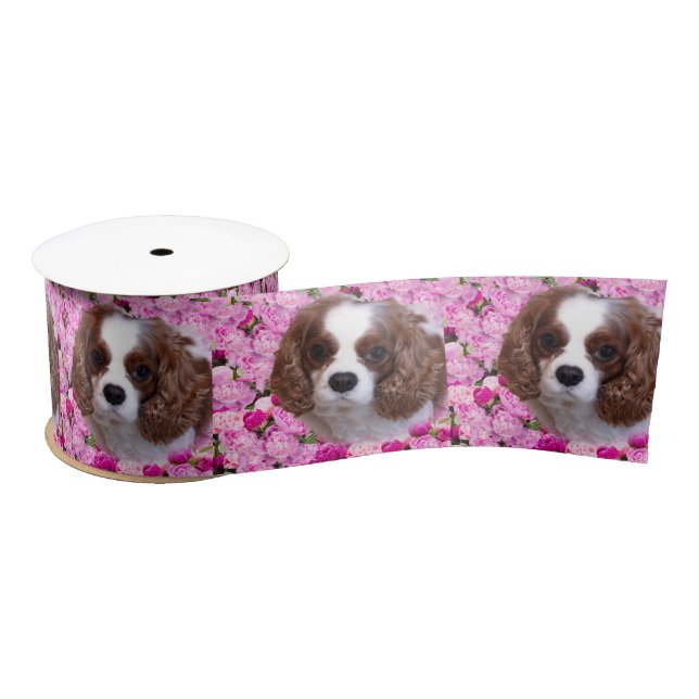 Ruban En Satin Cavalier King Charles Spaniel Pivoines (Bobine)