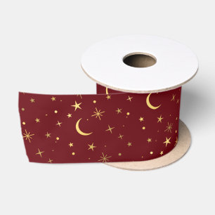 Ruban En Satin Céleste Lune et Étoiles de Noël Festif