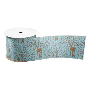 Ruban En Satin Cerf de Noël sur fond bleu