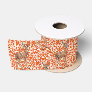 Ruban En Satin Cerf sur le motif damassé de chêne décoratif en or