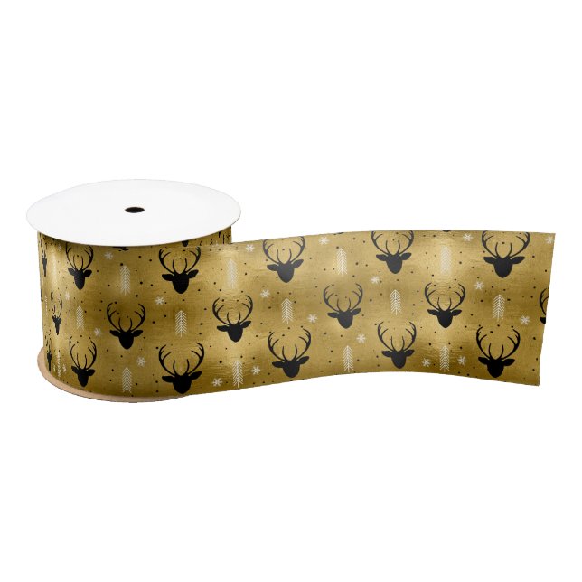Ruban En Satin Cerfs Antlers Flèches Motif de Noël Gold ID861 (Bobine)