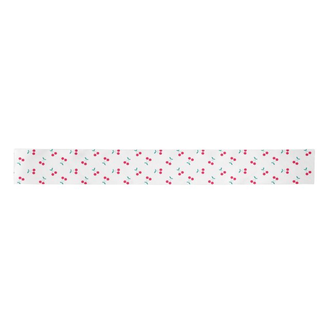 Ruban En Satin Cerise mignonne Cerises esthétiques Motif Blanc (Devant)