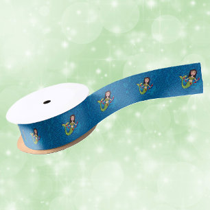 Ruban En Satin Chaîne de sirène verte d'art populaire des Coeurs 