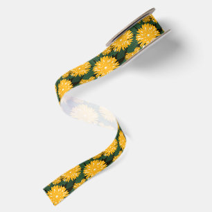 Ruban En Satin Champ de fleurs sauvages de pissenlit vert jaune m
