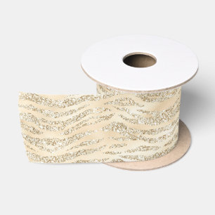 Ruban En Satin Champagne Faux Pailleté Rayures Zèbre