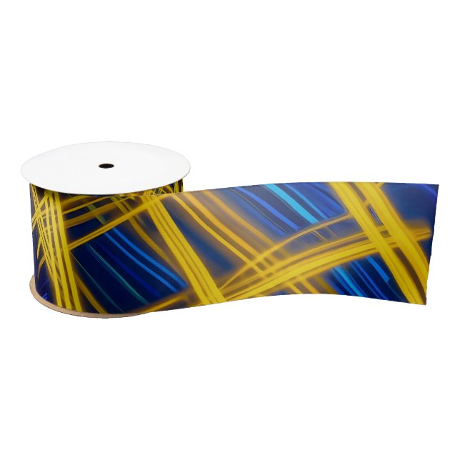 Ruban En Satin Chaotic Bright Neon Yellow Cyan Abstract Lines (Bobine)