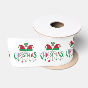 Ruban En Satin Chapeau de Père Noël rouge vert Cloches de Noël