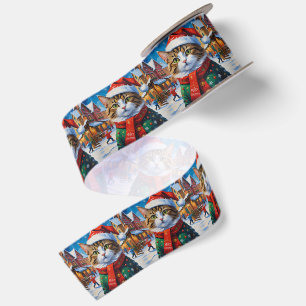 Ruban En Satin Chat de Noël festif avec un chapeau de Père Noël