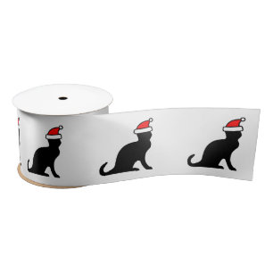 Ruban En Satin Chat de Noël noir mignon avec casquette rouge du 