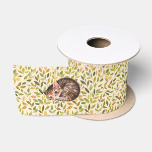 Ruban En Satin Chat endormi, arrière - plan floral