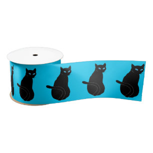 Ruban En Satin Chat noir avec ruban d'yeux bleus - Couleurs perso