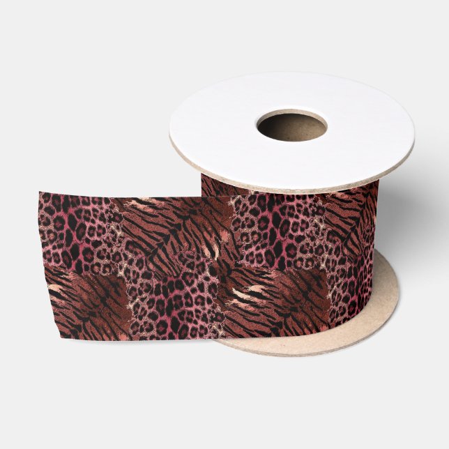 Ruban En Satin Chat tigré peau léopard tendance tacheté rayé (Bobine)